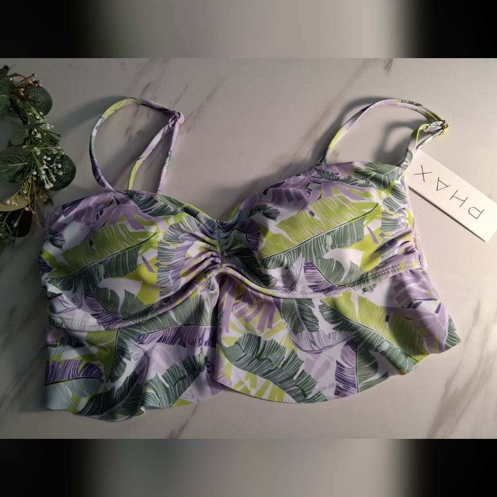 Tropical Leaf Print Bikini Top